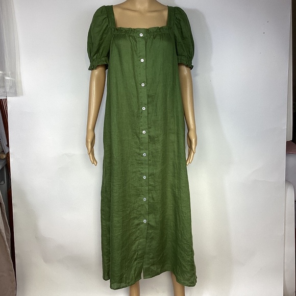 SLEEPER | Brigitte Button Down Moss Green Midi Dress in Size Medium - Picture 2 of 9